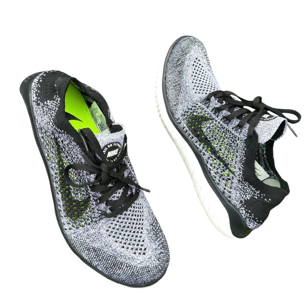 Nike Free RN Flyknit 2018 Athletic Shoes Size 7‎ Bkack White Oreo